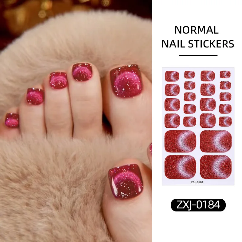 22 Tips Glanzende Voet Nagelstickers Volledige Dekking Kat Magneet Effect Gel Nail Wraps Glitter Zelfklevende Langdurige Gel Pedicure tool