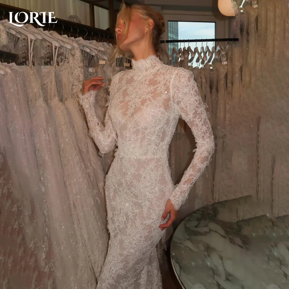 

LORIE Lace Mermaid Wedding Dresses for Women Long Sleeve High Neck Bridal Gown Mermaid Bride Dress Customized Formal Club Dress