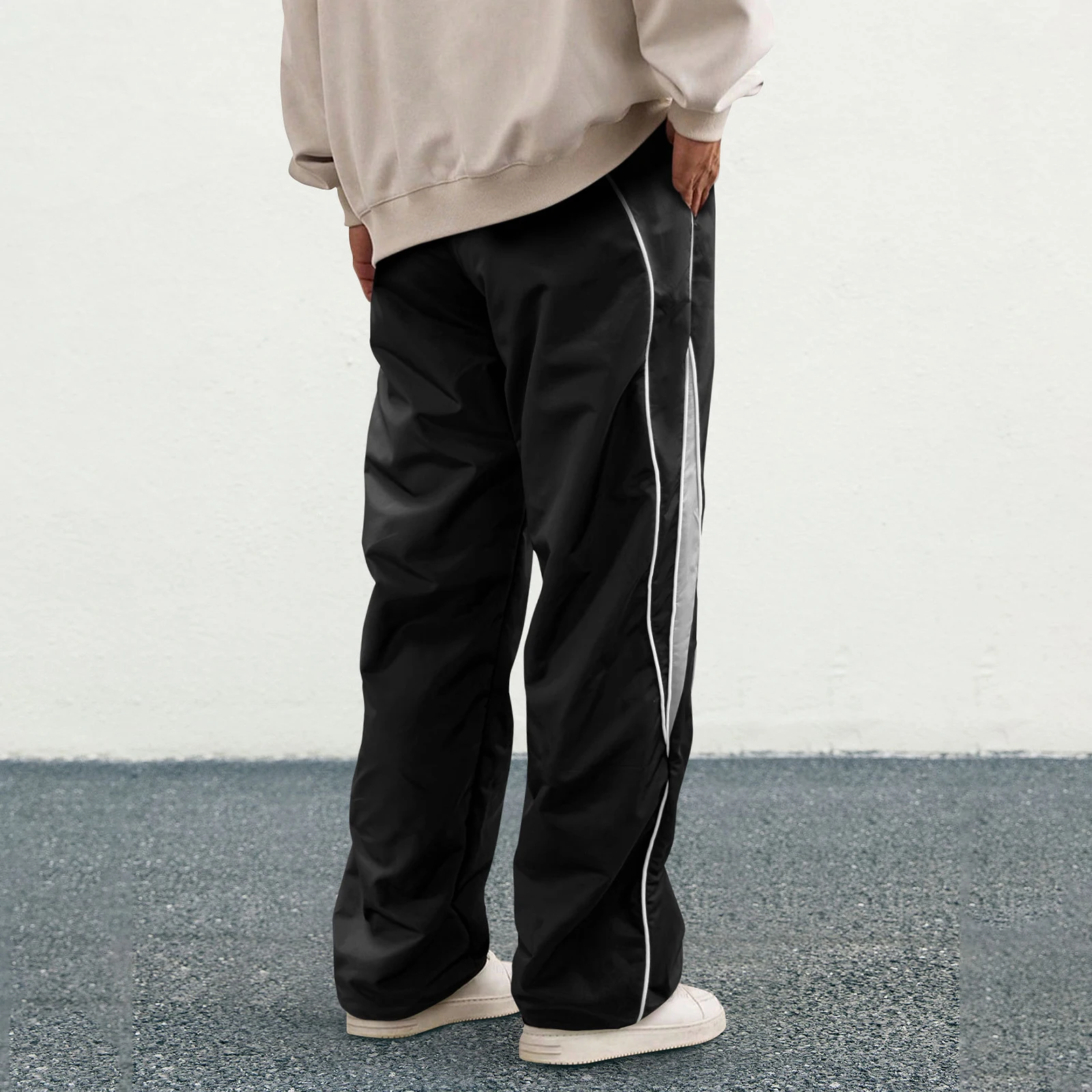 Pantaloni a gamba larga patchwork da uomo Pantaloni a vita elastica con cuciture larghe a contrasto casual alla moda