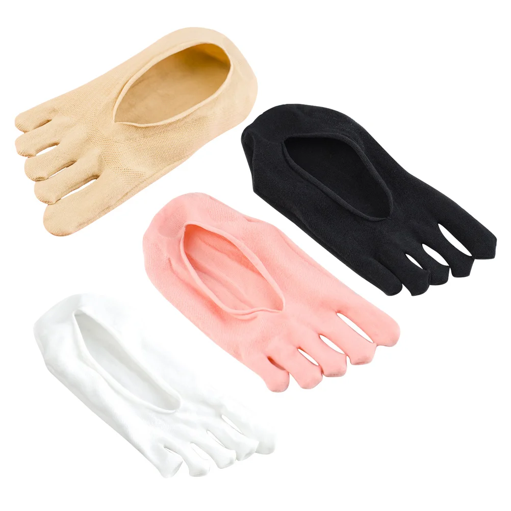 4 Pairs No Show Socks Yoga Pilates Non Slip Toe 5 Finger Girls 5-Toe with Silicone Five Fingers Men and Women