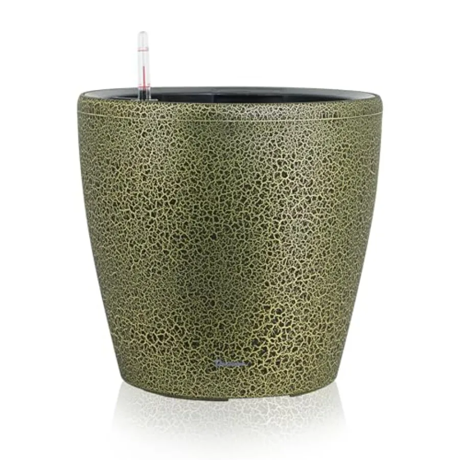 

Indoor Outdoor Self-Watering Planter with Wheels, Thickened Floor Standing Pot with Inner Pot Water Level Indicator, Black Gold