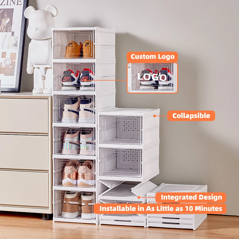 Single-Column2/3/6/9-Tier Simple Transparent Plastic Shoe Organizer Plastic Shoe Cabinet Foldable Shoe Organizer