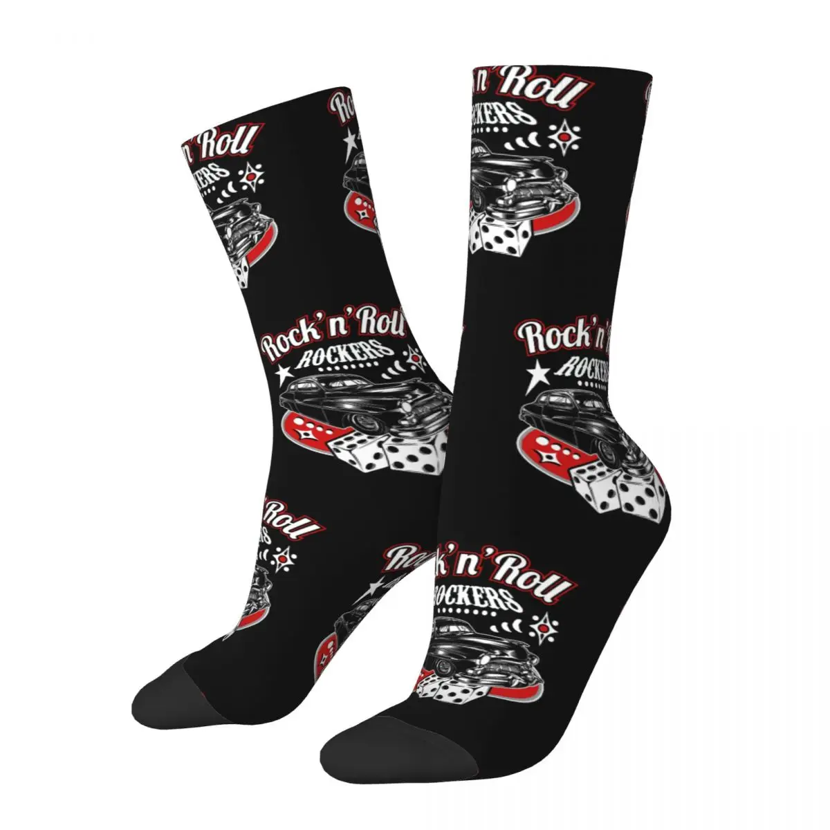 Funny Crazy Sock Men Rockabilly Vintage 50s Sock Hop Party Rock And Roll Rocker Harajuku Pattern Printed Boys Crew Sock Gift