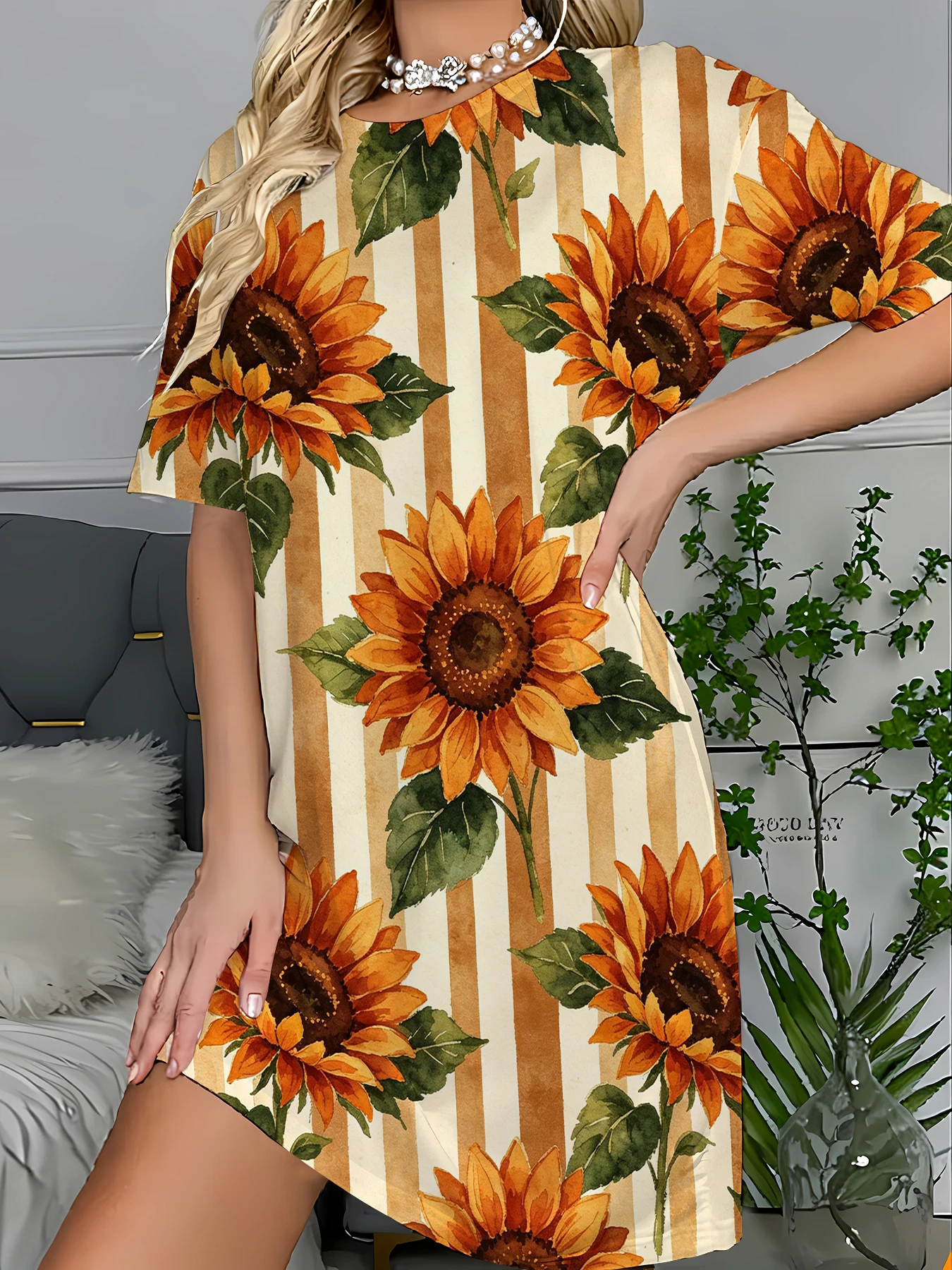 Kawaii Print Sleep T-Shirt Dress Women Loose Knit Polyester Nightgown Cute