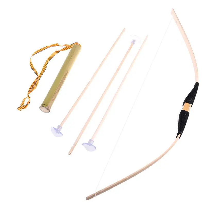 Bamboo Bow and for Arrow Set Shooting Game Toy for Children Boys Girls for w/ 3 Suction Cup for Arrow 1 Quiver Indoor Ou