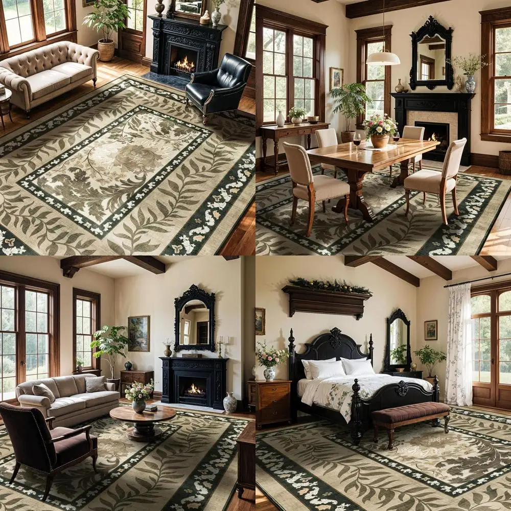 Tapis floral lavable durable 9x12 pour le salon avec des caractères résistants aux taches et antidérapants