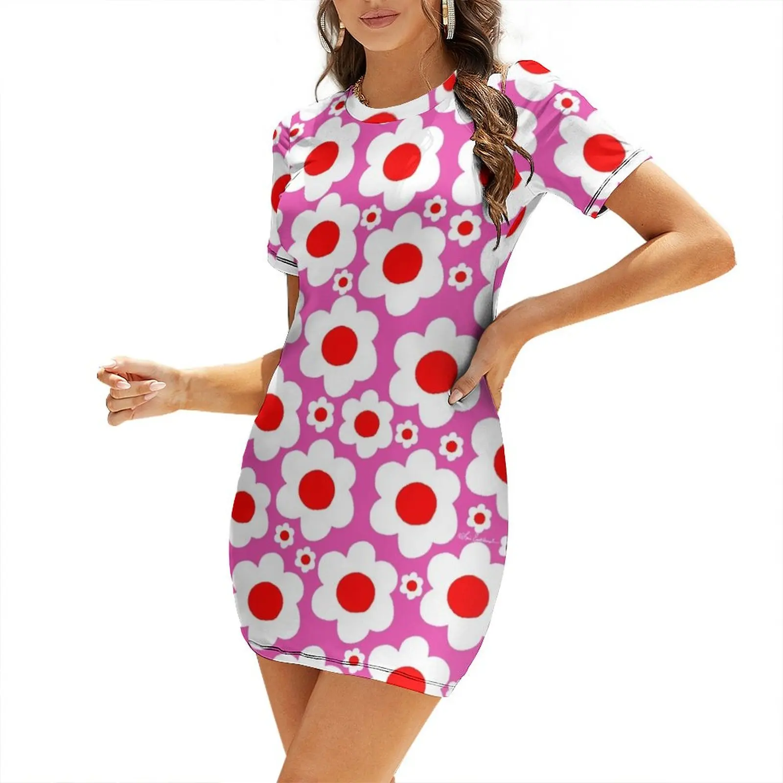 

Retro 60's Bright Pop Flowers Short-Sleeved Dress dresses for prom Dress