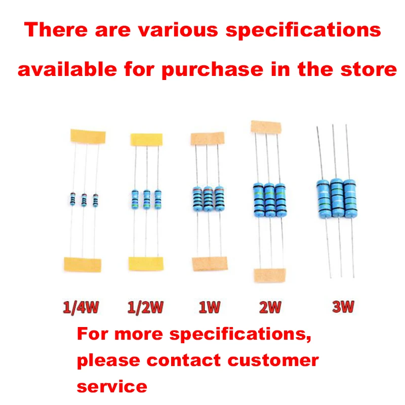 100PCS 1/4W 1R~22M Metal film resistor 1% 1R 36R 39R 43R 47R 51R 56R 62R 68R 75R 390R 360K 8.2K 3.3M ohm Extra 10pcs as a gift