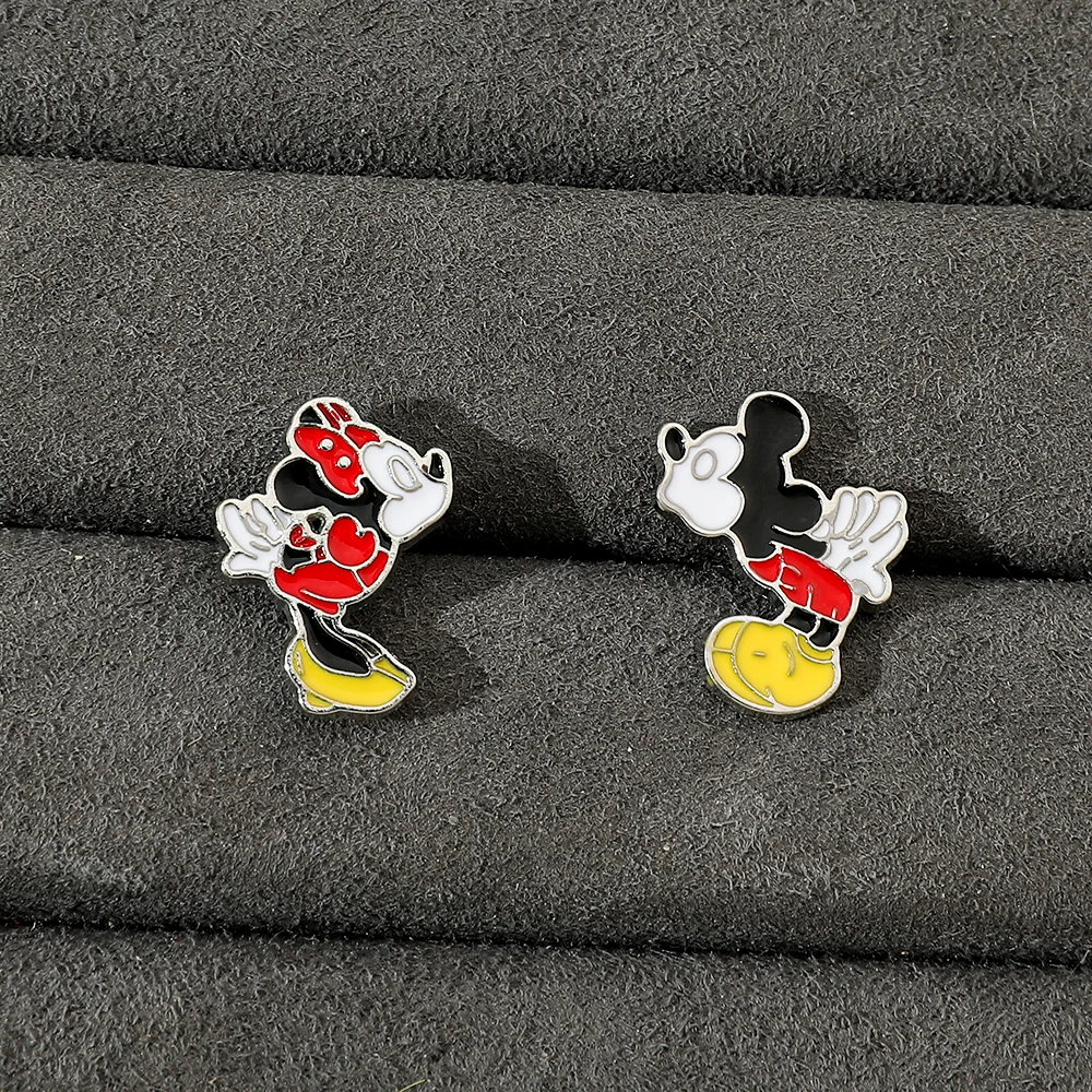 Disney Mickey Mouse Stud Earrings for Women Girls Anime Jewelry Accessories Minnie Asymmetrical Earring Kids Birthday Xmas Gifts