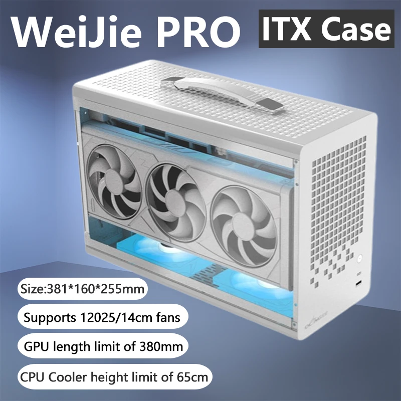 

WeiJie PRO ITX Case 15.5L Glass Side Transparency Portable Chassis/Supports SFX Power Supply/Supports 12025 Fan or 14cm Fan