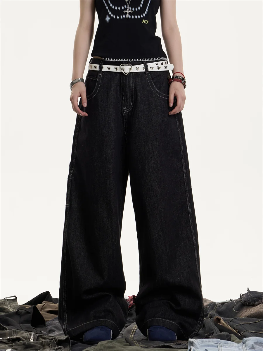 

Винтажные американские джинсовые джинсы Waed, свободные широкие брюки длиной до пола для мужчин, повседневные летние джинсы с застежкой-молнией