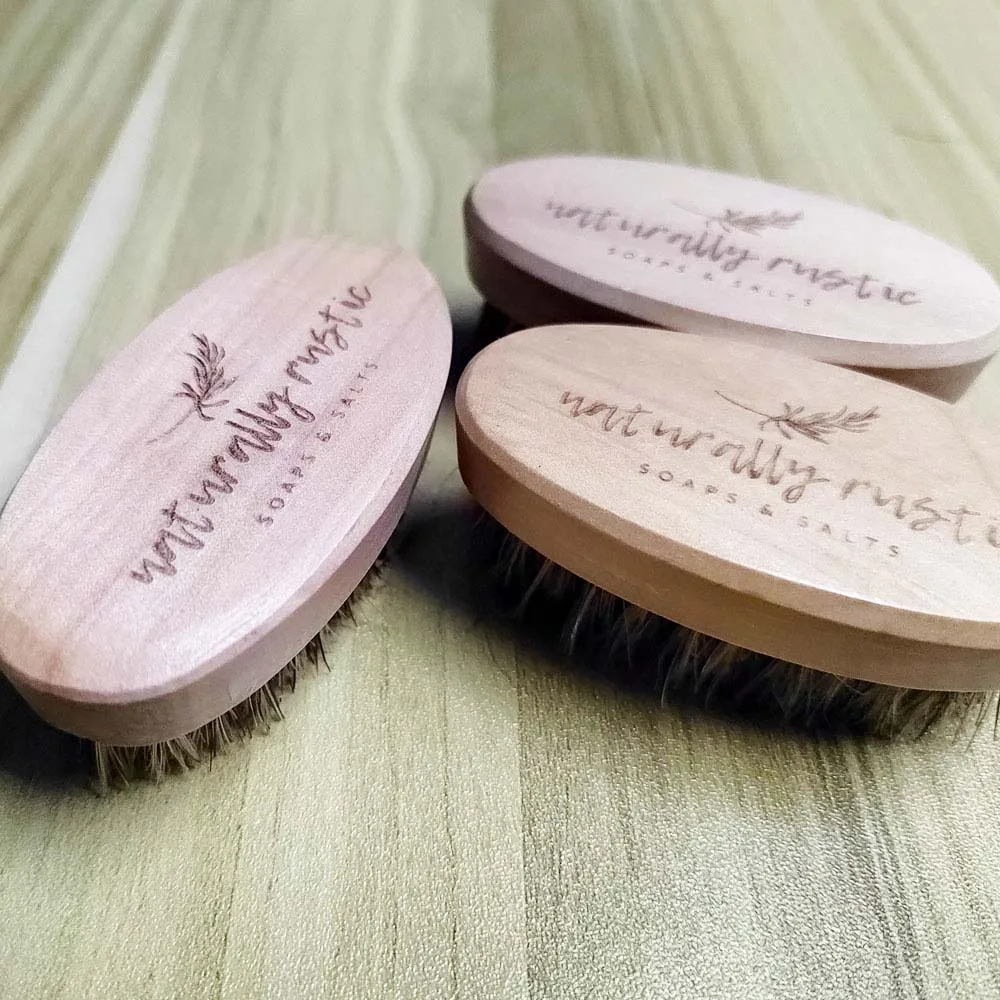 50 PCS OEM Customized LOGO Pocket Mini Beard Brush Man for Facial Hair Wood Handle with 100% Boar Bristle