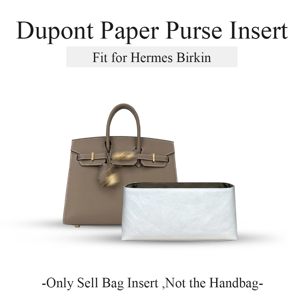 Dupont Paper Purse Organizer Insert Fit for Hermes Birkin, Lightweight Inside Storage Bag Insert Inner Zipper Liner Makeup Bag