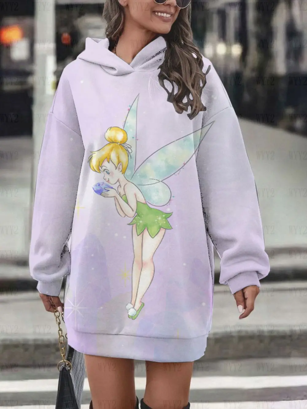 Girls Casual Clothing Autumn and Winter Long Sleeve Hoodie Dress Comfortable Disney Wonderful Fairy Pattern Print Versatile Hood