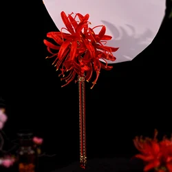 Simulated Flower Hairpin Fine Workmanship Red  Lily Tassel Hairpin for Thick Curly Hair Styling Decorative