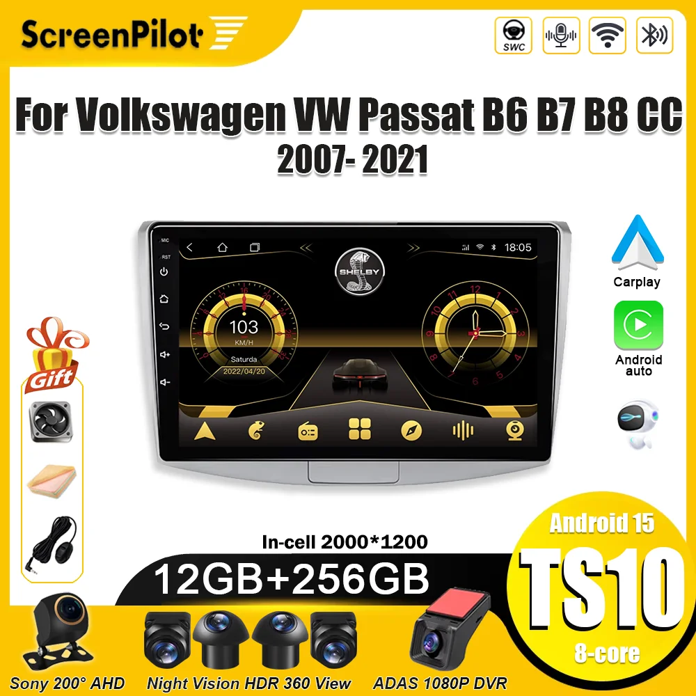 For Volkswagen VW Passat B6 B7 B8 CC 2007- 2021 Android 16 Car Radio 2 din Multimedia Video Player Carplay Wifi 4G 8 Core RDS