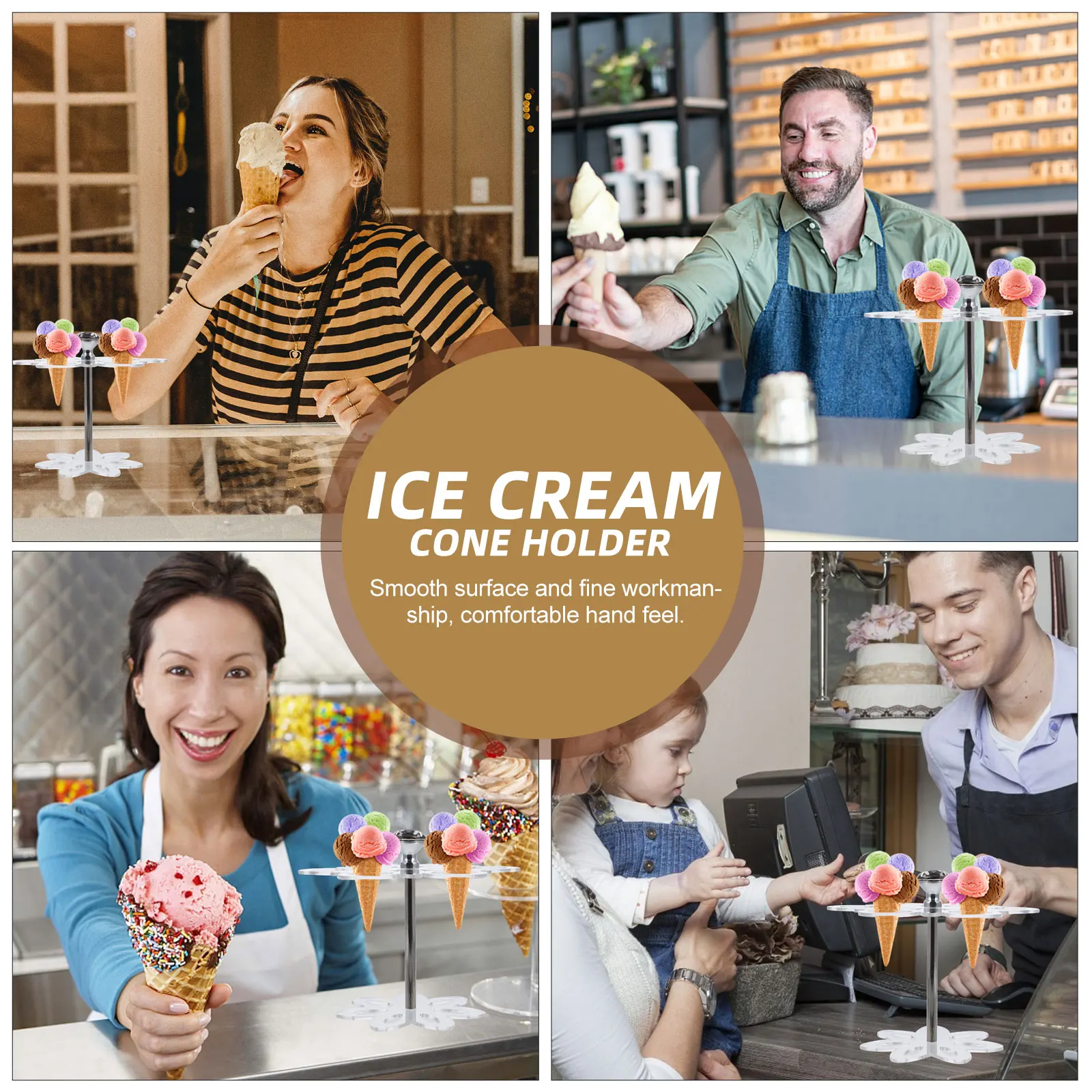

Ice Cream Display St Acrylic Transparent Cone Holder Kitchen Gadget Mini Stable Non Slip Dessert Shop Bakery Home Use Storage