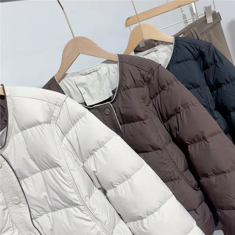 2025 Autumn/Winter Fashion Women's Cotton-padded Jacket Loose Fit Single-breasted Round Neck Short Warm Cotton Coats