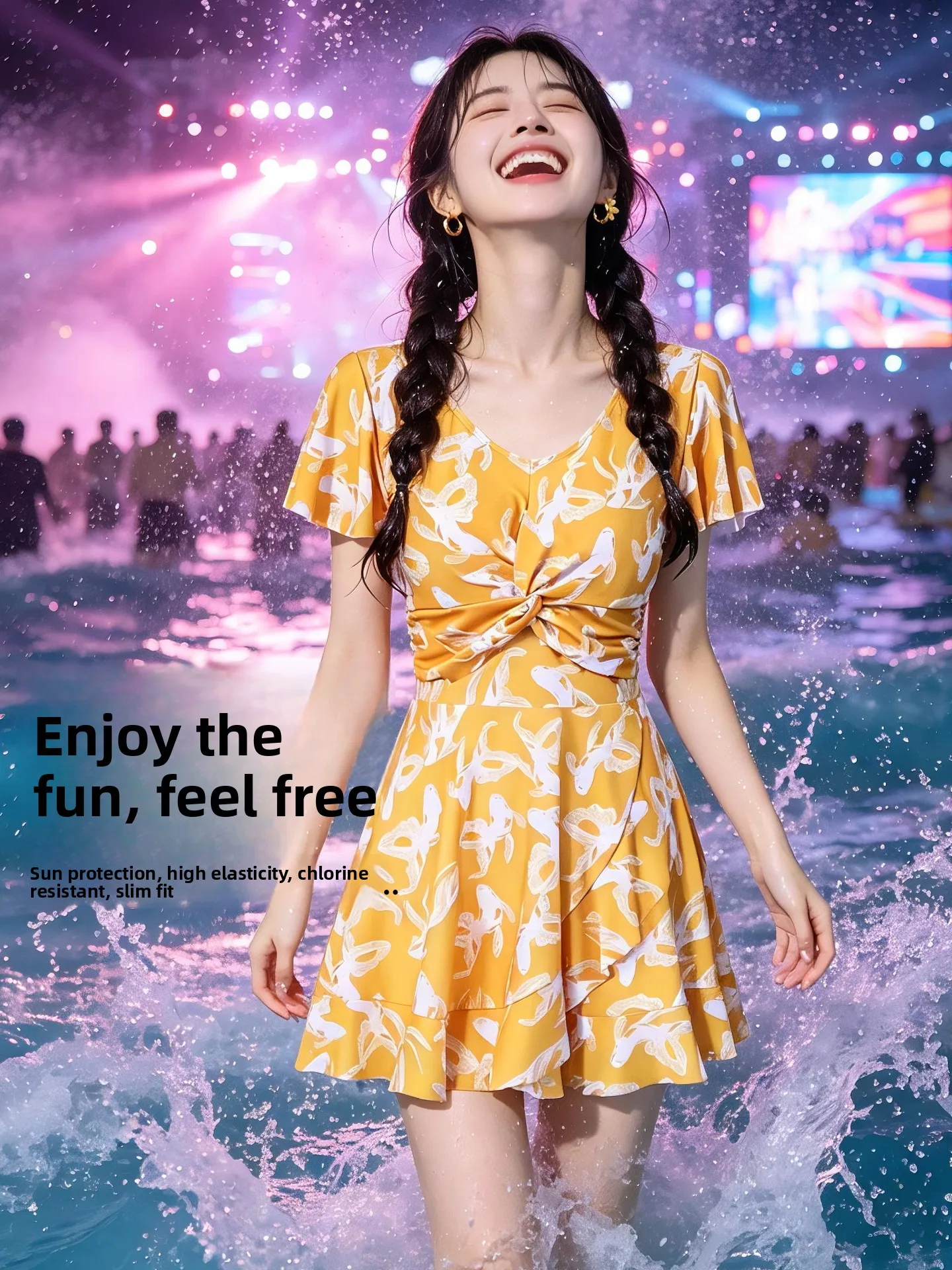 XTEP Special Water Park Women's One-Piece Swimsuit Sunscreen Slimming Beach Holiday Conservative Style Floral Print V-Neck ...