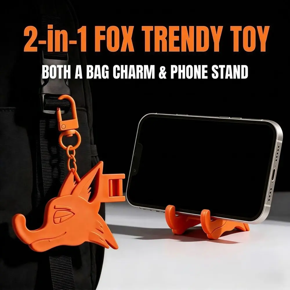 Creativity Fox Shape Phone Stand Keychain Foldable Cartoon Bracket Bag Pendant Hangable Mini Mobile Phone Holder Multifunctional
