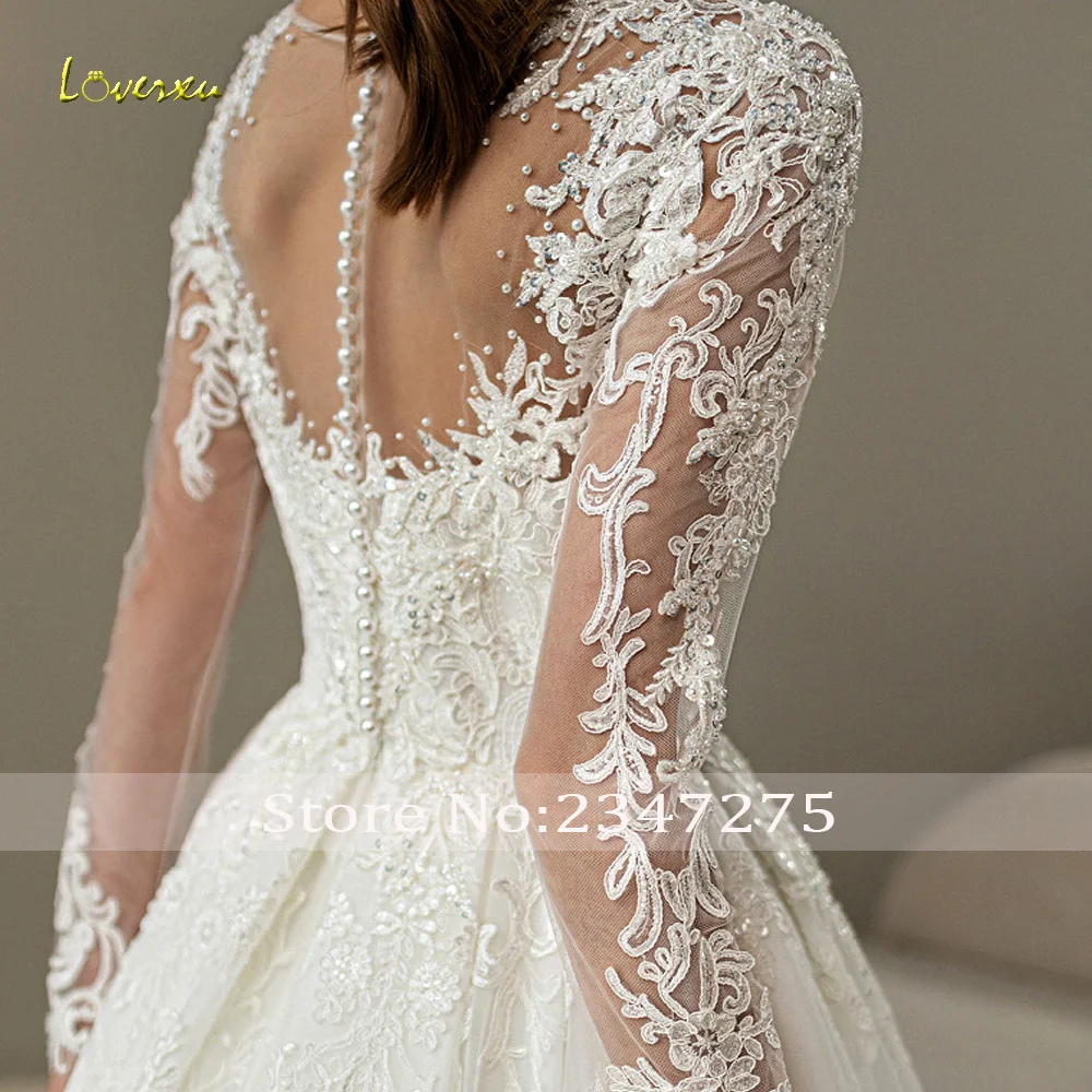 Loverxu A-lijn Elegante Trouwjurken V-hals Lange Mouw Vestido De Novia Kant Lovertjes Prinses Custom Made Robe De Mariee