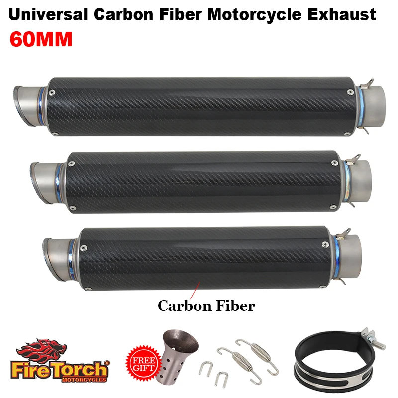 

60MM Universal Motorcycle Fire Torch Exhaust Carbon Fiber Muffler DB Killer Escape Moto Pipe Motorbike GP Scooter For R1 R6 MT03