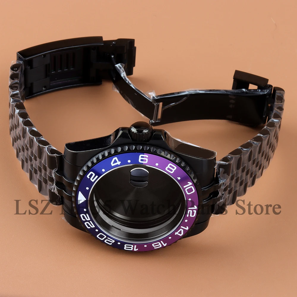 40 مللي متر حافظة سوداء اليوبيل سوار صالح يخت ماستر GMT الفرعية الياقوت الزجاج ساعة رجالي لحركة NH34 NH35 NH36 NH38