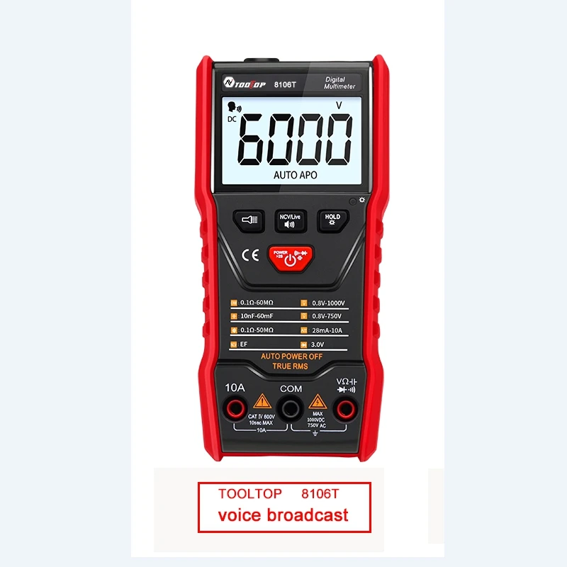 TOOLTOP True RMS Thai Voice multimetro digitale Auto Range AC/DC misuratore di tensione di corrente NCV capacità Ohm Tester amperometro