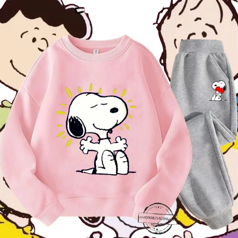 Autumn and winter long sleeve cartoon cartoon printing Snoopy round neck hoodie set boys and girls casual sweatshirt cute top