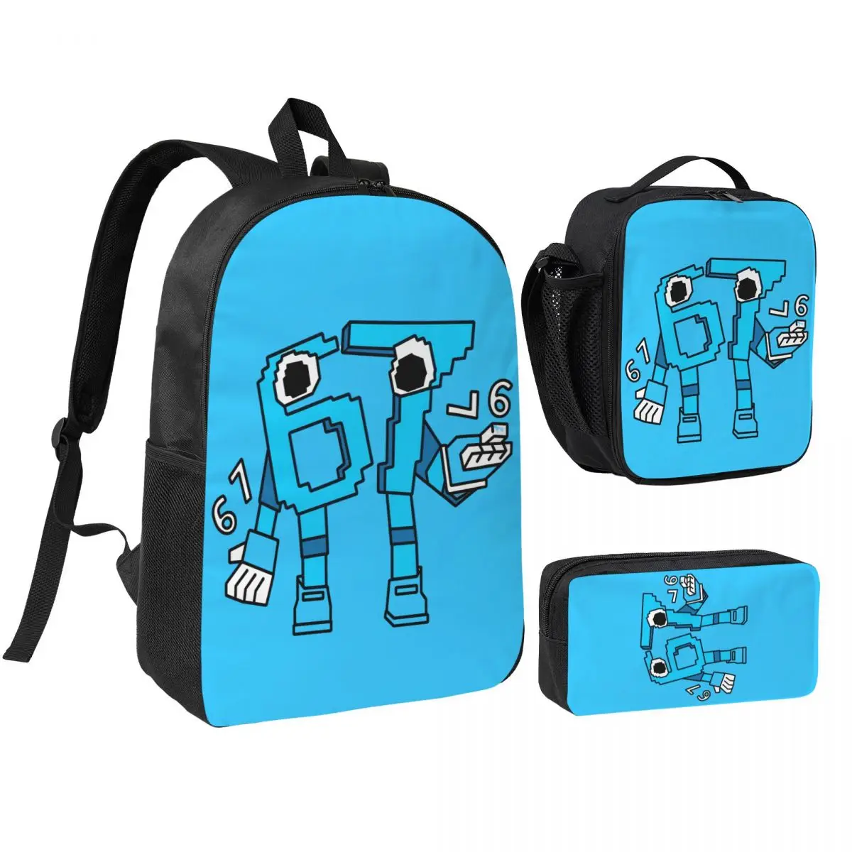 Bruh Steal A Brainrot 67 Six Seven 3pecs/set Backpack for Student Funny Brainrot Meme High School Daypack Lunch bag Pencil Case