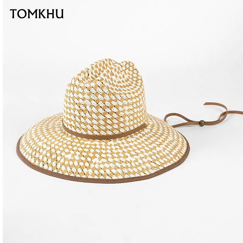 

High Quality Hand Woven Panama Straw Hat Women Summer Rope Tied Sun Hat Korean Designer Jazz Hat Sun Visor Sombrero Mujer Playa