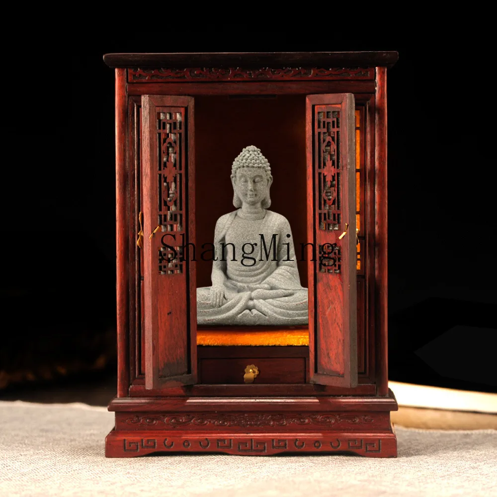 SM new mahogany shrine offering table, God of Wealth model statue mini miniature Guanyin offering table ornament