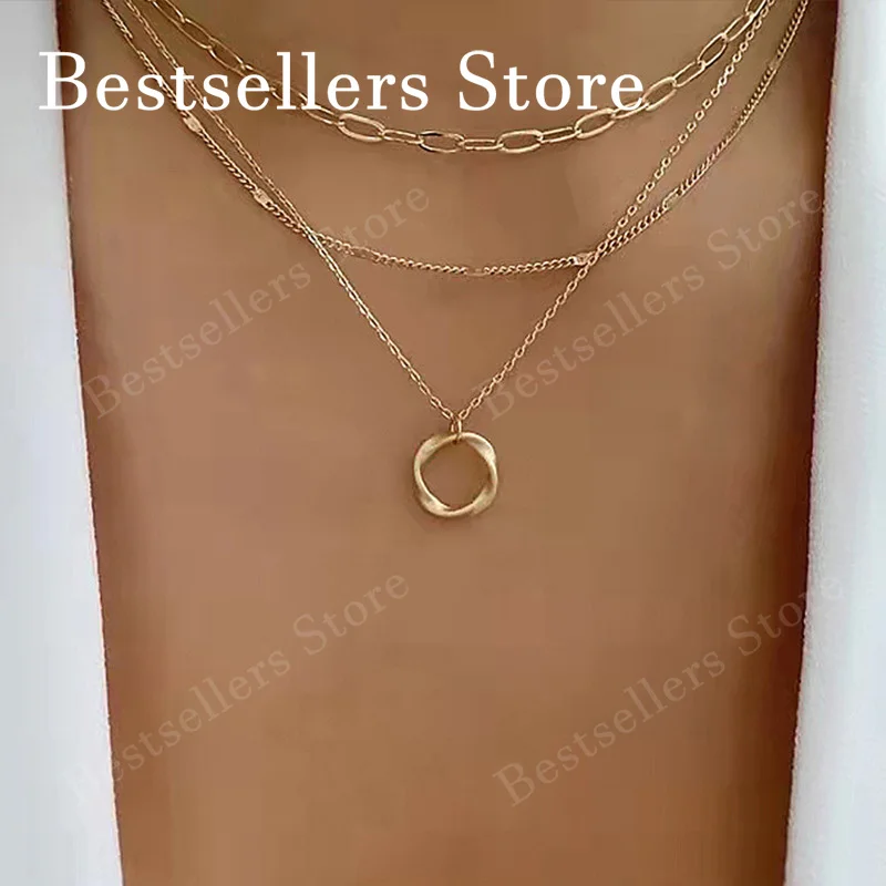 Women's Multi-Layer Round Pendant Necklace, Charm Gift