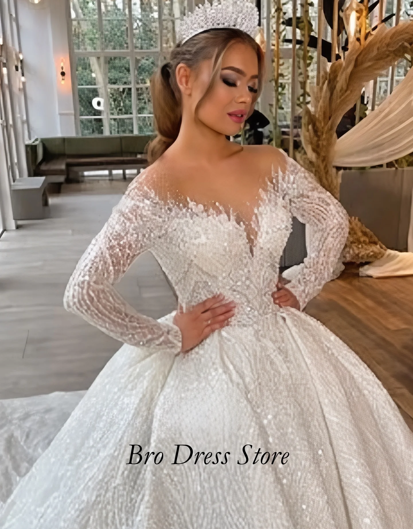 Customized Crystal Wedding Dress Long Sleeve Off Shoulder Ball Gown Bridal Gown Princess Wedding Dress Vestidos De Novia