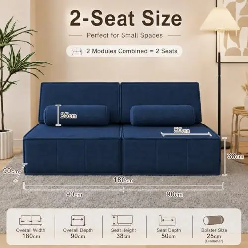 2 Piece Modular Sofa Couch, Armless Floor Lounge Sofa, No Assembly Compressed Foam Couch for Living Room & Apartment