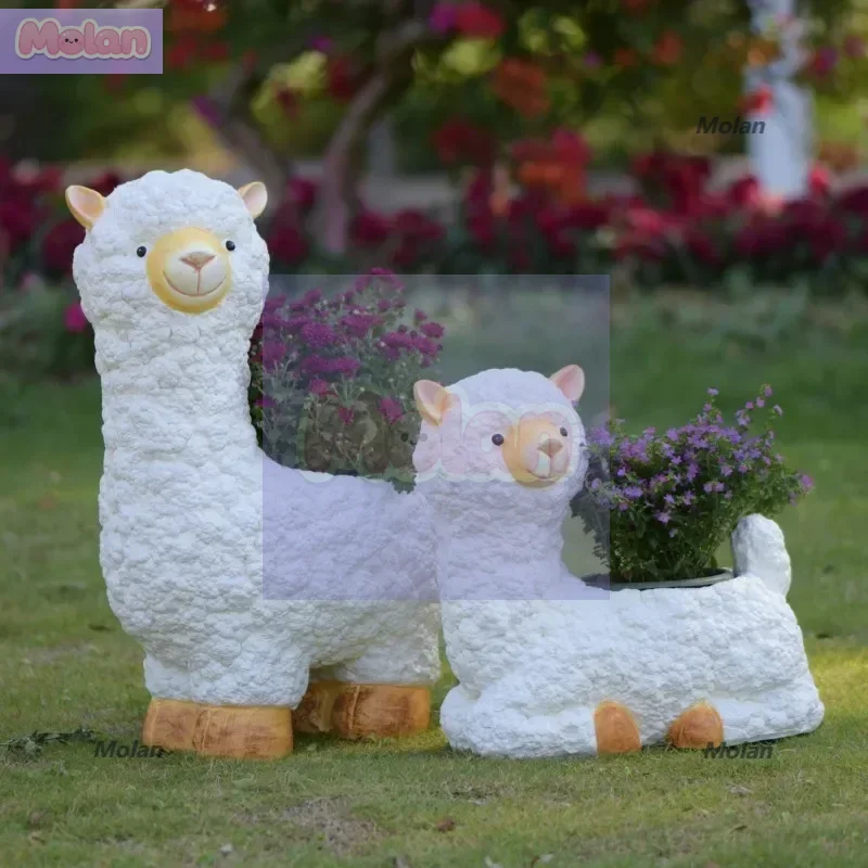 

Outdoor Garden Simulation Animal Cartoon Alpaca Large Flower Pot Kindergarten Arrangement Homestay Courtyard Balcony Decoration