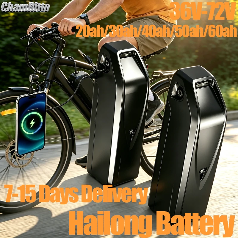

Аккумулятор Hailong для электровелосипедов 36В 48В 52В, 1000Вт 20Ач 30Ач 40Ач 50Ач 60Ач, литиевая батарея 60В 72В 2000Вт 13S5P для электровелосипедов
