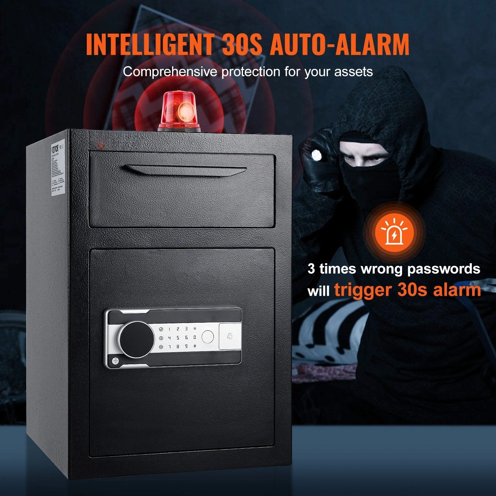 Brankas Penyimpanan 2,5 Cub, Kunci Kode Elektronik dan 2 Kunci Darurat, Brankas Slot Drop Bisnis 20,27'' x 13,97'' x 13,97''