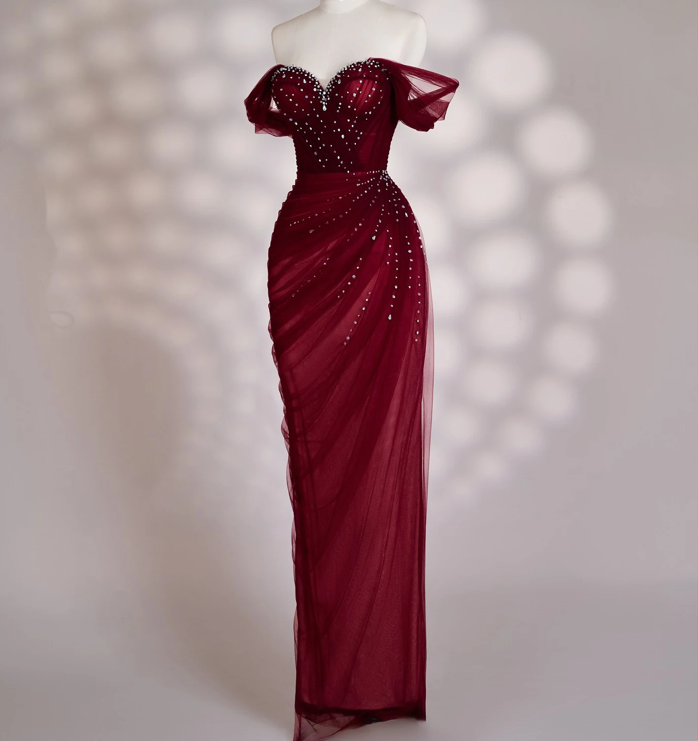 Wunderschöne dunkelrote Abendkleider, Meerjungfrau-Abschlussballkleider, herzförmiger Schnürung am Rücken, Perlenkristall
