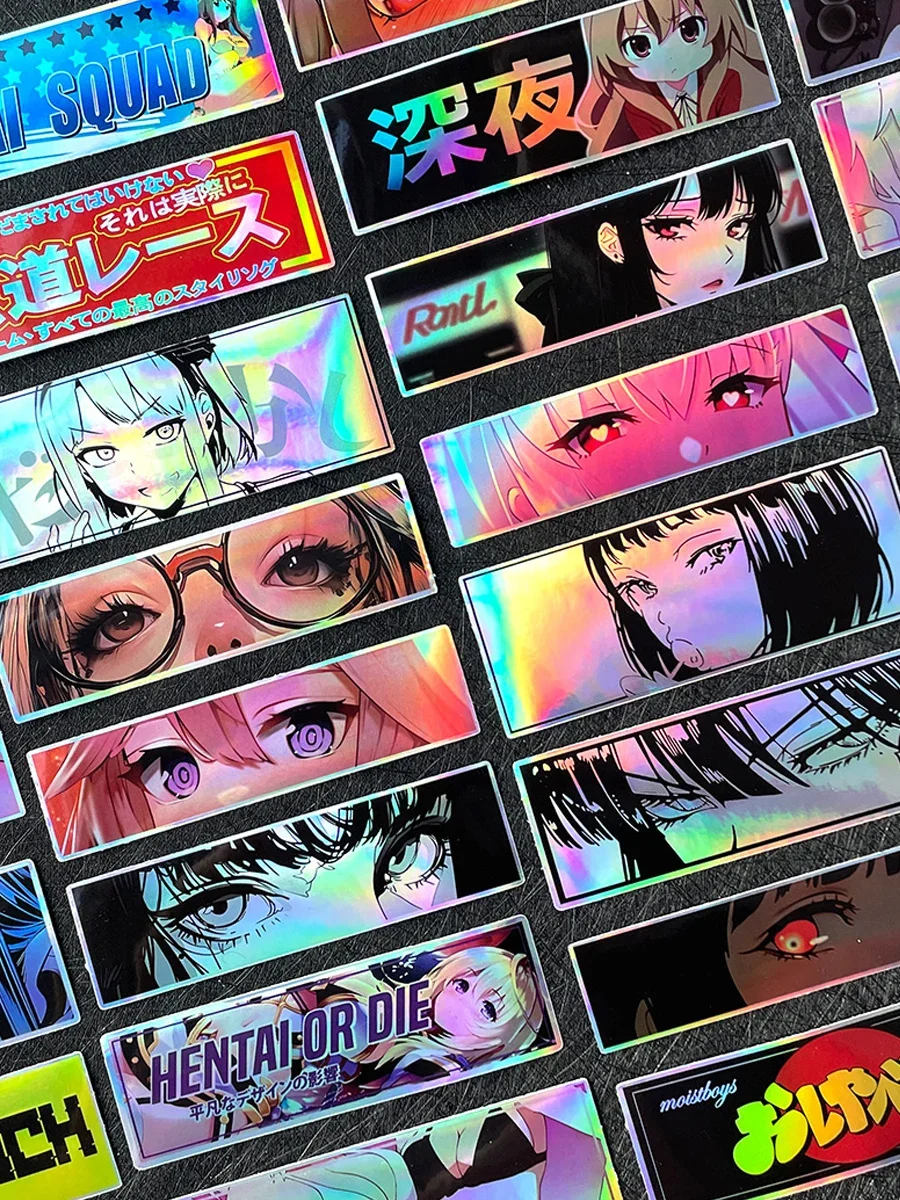 AliExpress NONE 32PCS JDM Anime Girl Motorcycle Laser Rainbow Stickers Moto Bike Scooter Car Body Helmet Vinyl Accessories Decal For ZONTES VOGE