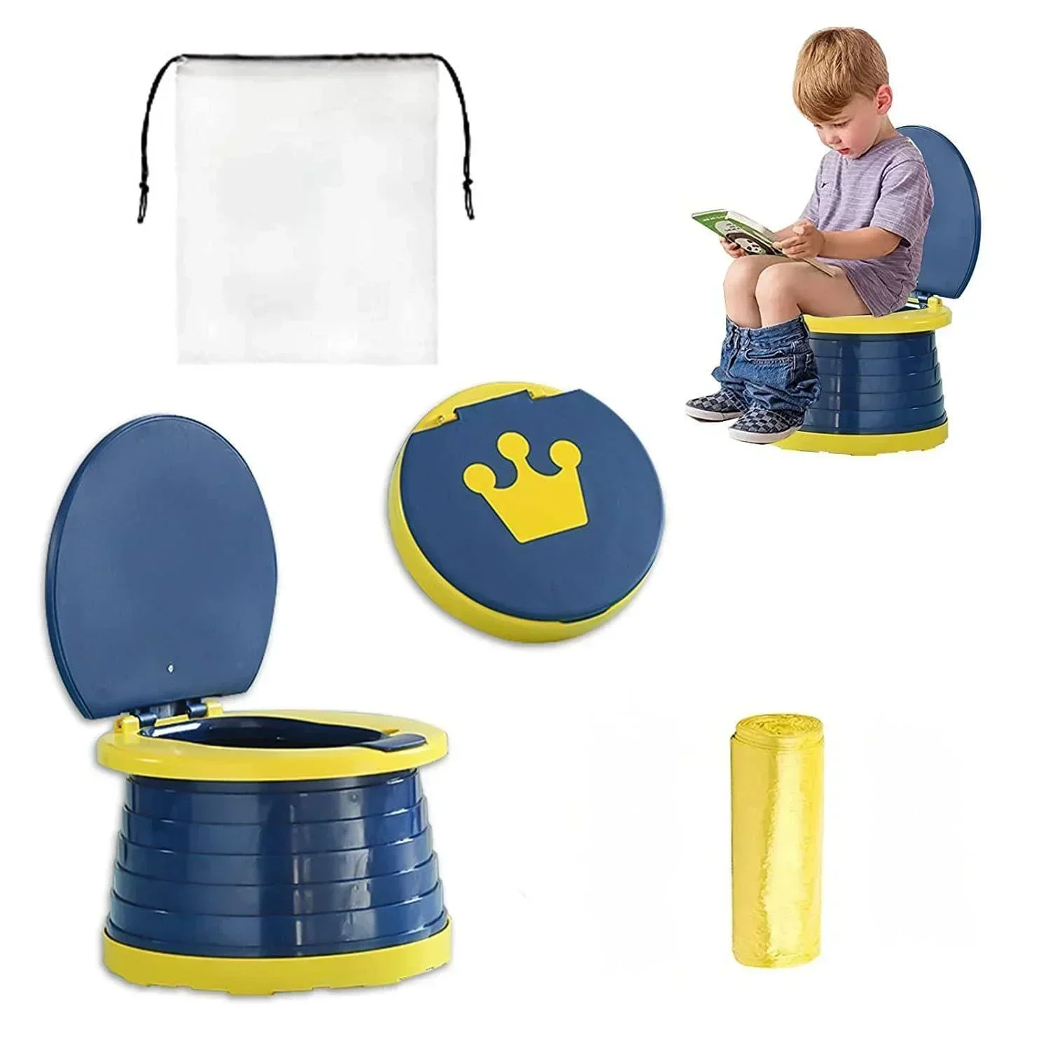 

Baby Folding Potty Travel Portable Foldable Sink for Kids Portable Bedpan with Storage Bag Outdoor Potty Training Seat