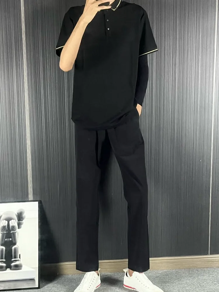 

Summer Men's Slim Fit Straight Leg Casual Pants Hanging Sensation Thin Bla Nine Point Pants Anti-Wrinkle Youth Active Sle