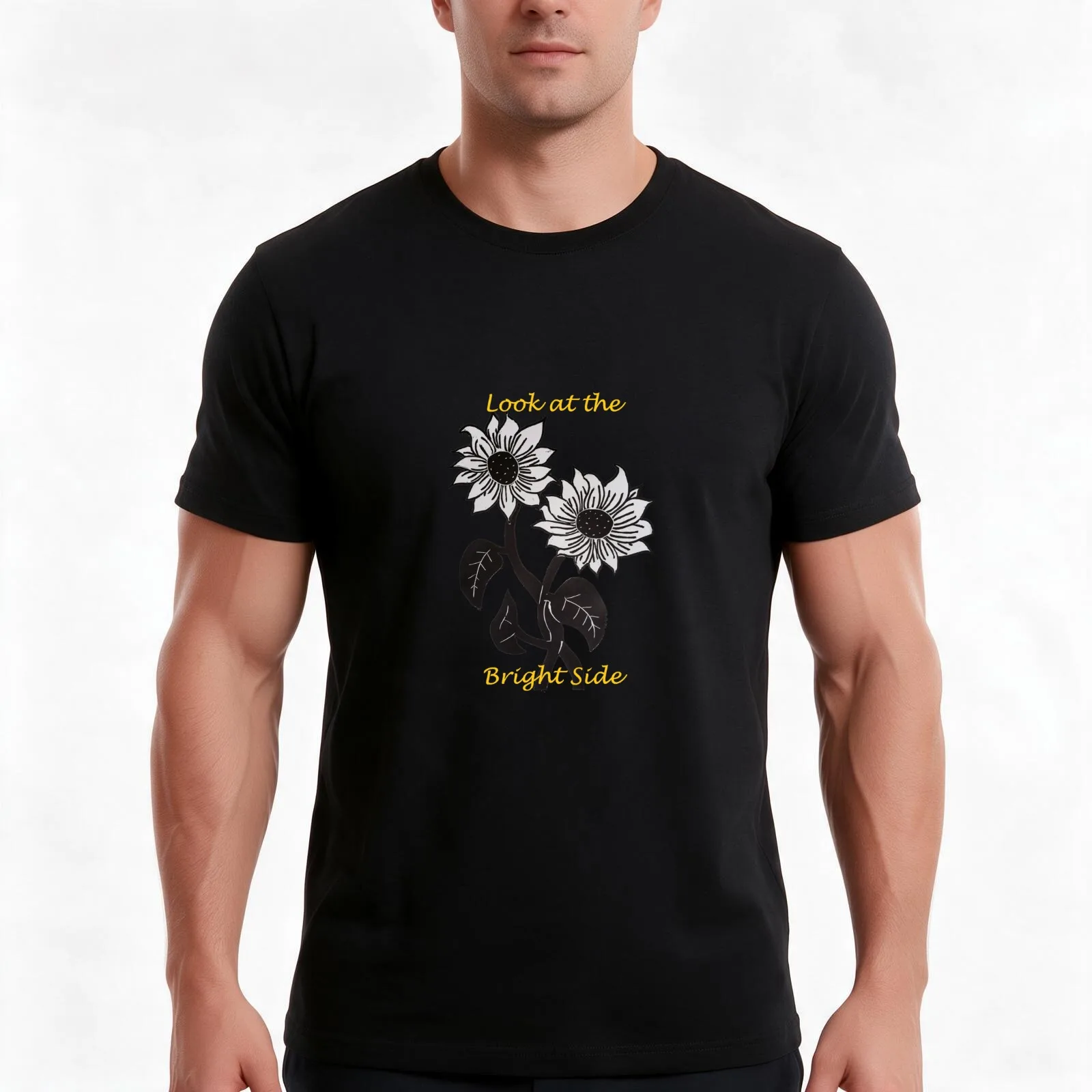 Sunflowers Look at the Bright Side Block Print T-Shirt, Summer Casual Cotton Tee, Oversized Streetwear Tops, Unisex Men Women