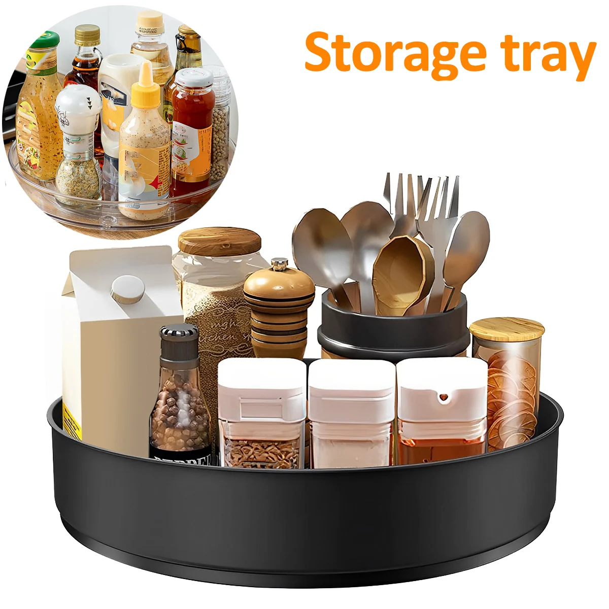 360° Rotating Storage Trays Stainless Steel Kitchen Spice Organizer Turntable Multifunction Bathroom Round Storage Carousel New