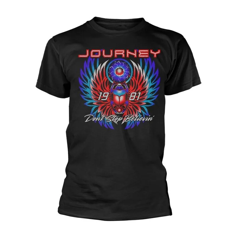 Camiseta de algodón con estampado de Scarab de Journey Don't Stop Believin' 1981, ropa informal de rock clásica, camiseta de manga corta con cuello redondo unisex