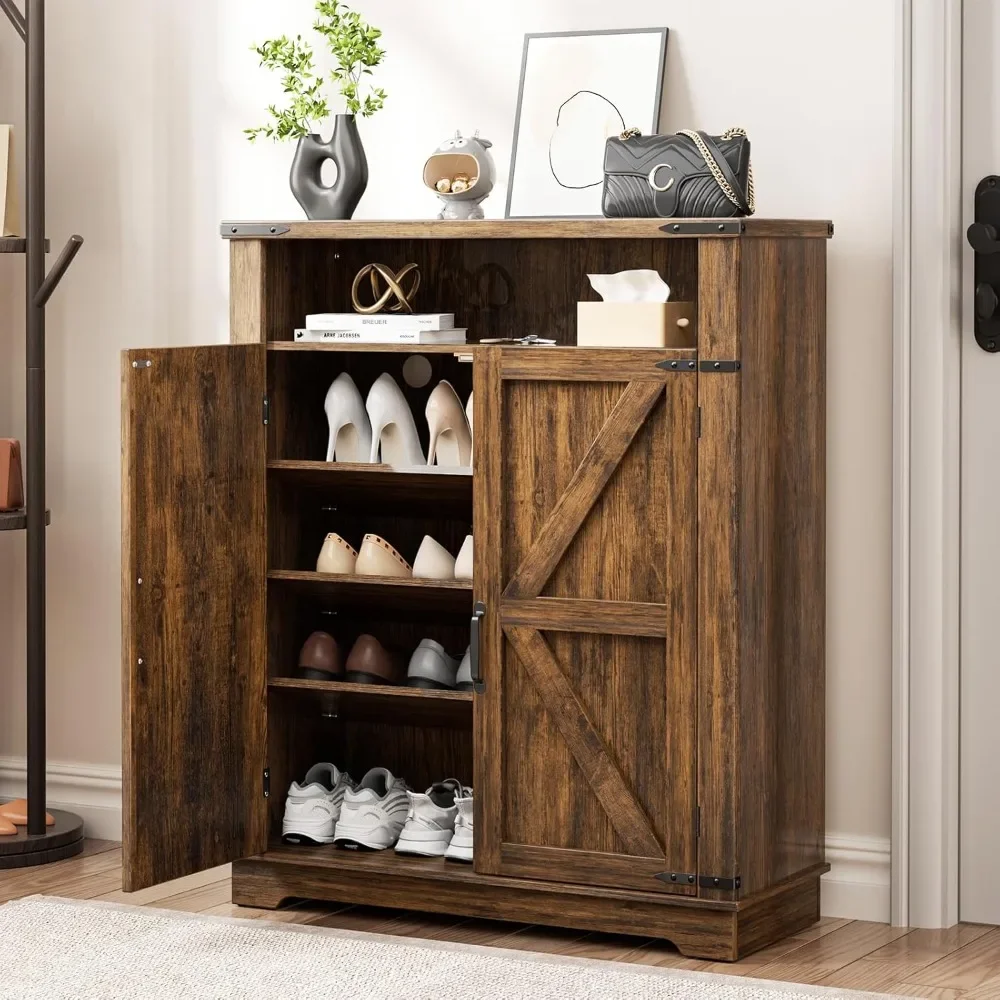 

6-Tier Shoe Cabinet with Doors, Entryway Shoe Rack Wooden Shoe Storage Cabinet with Adjustable Shelves & Anti-tip Fitting