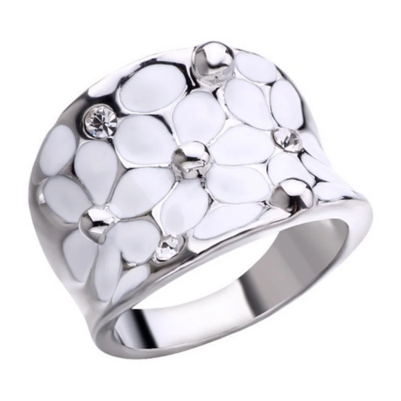 Delysia King Elegant Temperament Wedding Jewellery Fashion Flower Oil Dripping Ring for Women