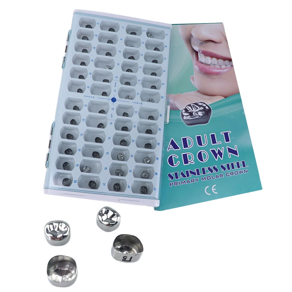 

Dental Stainless Steel Adult Temporary Refill Crown Dental Primary Adult Molar Teeth Crown Kit 48Pcs Orthodontic Dentistry Tools