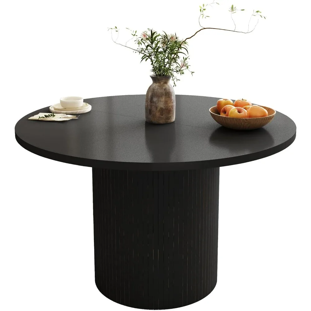 

47-дюймовый круглый обеденный стол, рифленый обеденный кухонный стол в фермерском доме, современный деревянный небольшой круглый обеденный стол для кухни, гостиной