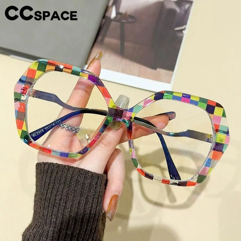

57426 Trend Colorful Optical Spectacles Frames Ladies Polygon Large Size Anti Blue Light Glasses Optical Prescription Eyeglass